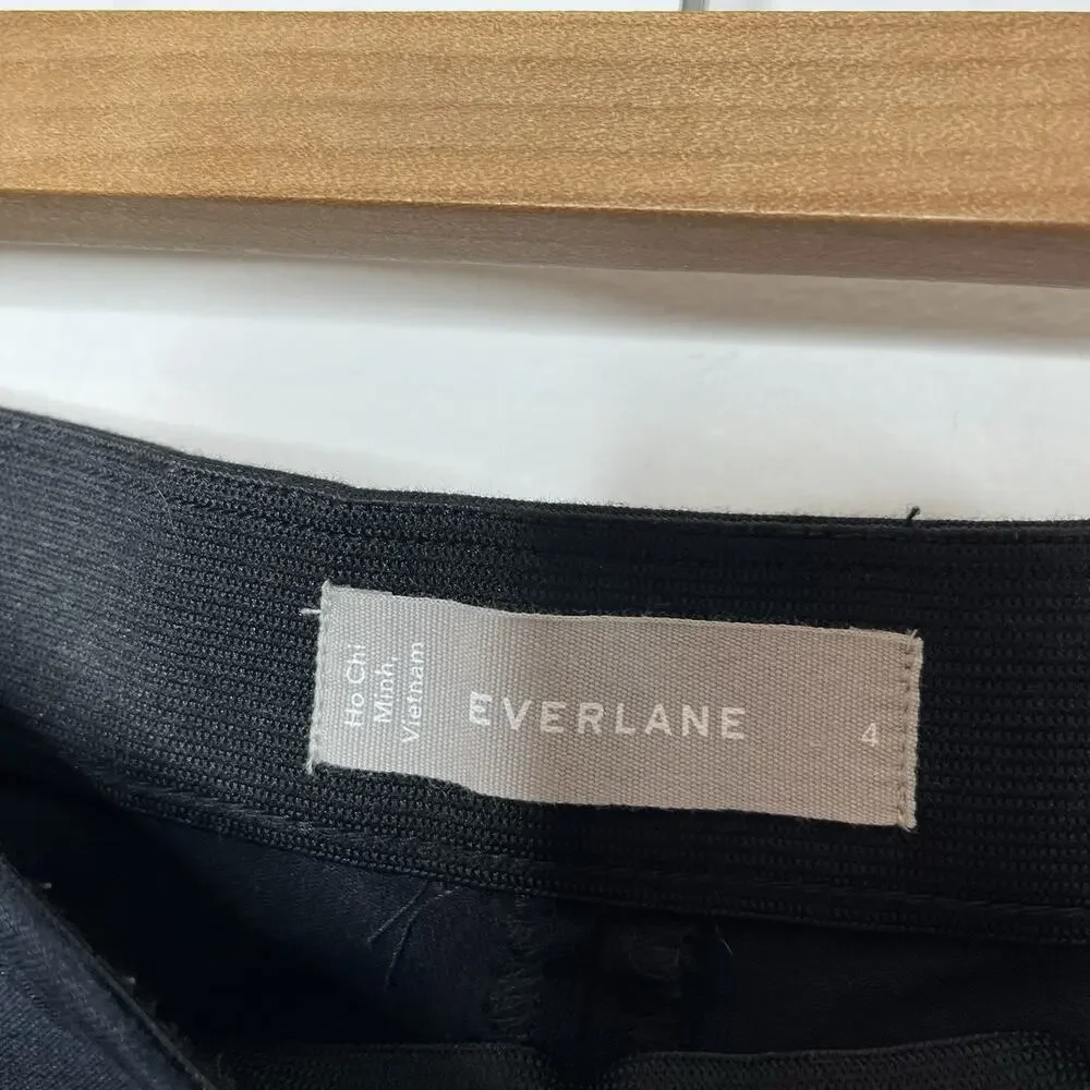 Everlane High Rise Cotton Pants Black Womens 4 Side Zipper Tapered Minimalist